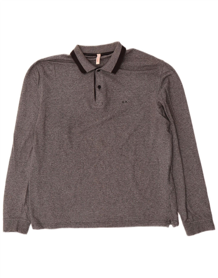 Polo da uomo a maniche lunghe Sun68 XL in cotone grigio