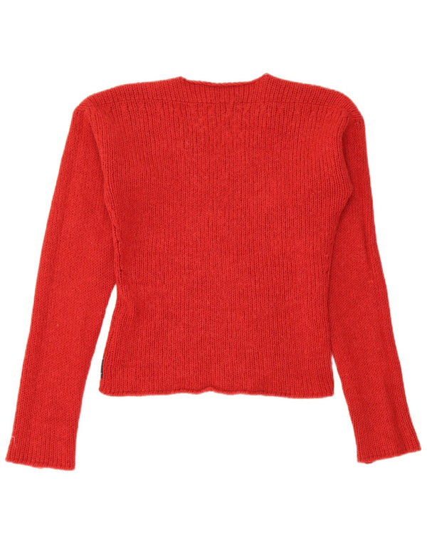 Maglione corto con scollo a V da donna Armani Jeans UK 14 grande rosso