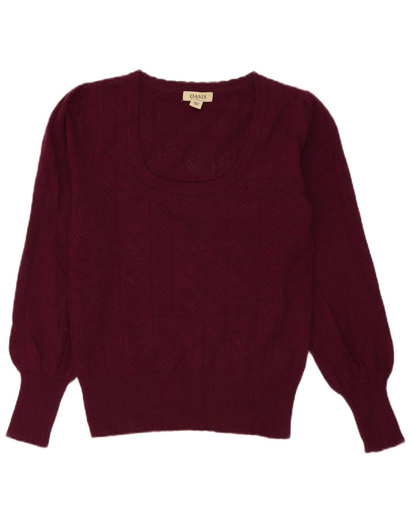 Maglione maglione con scollo a barca da donna Oasis UK 10 piccolo in viscosa bordeaux