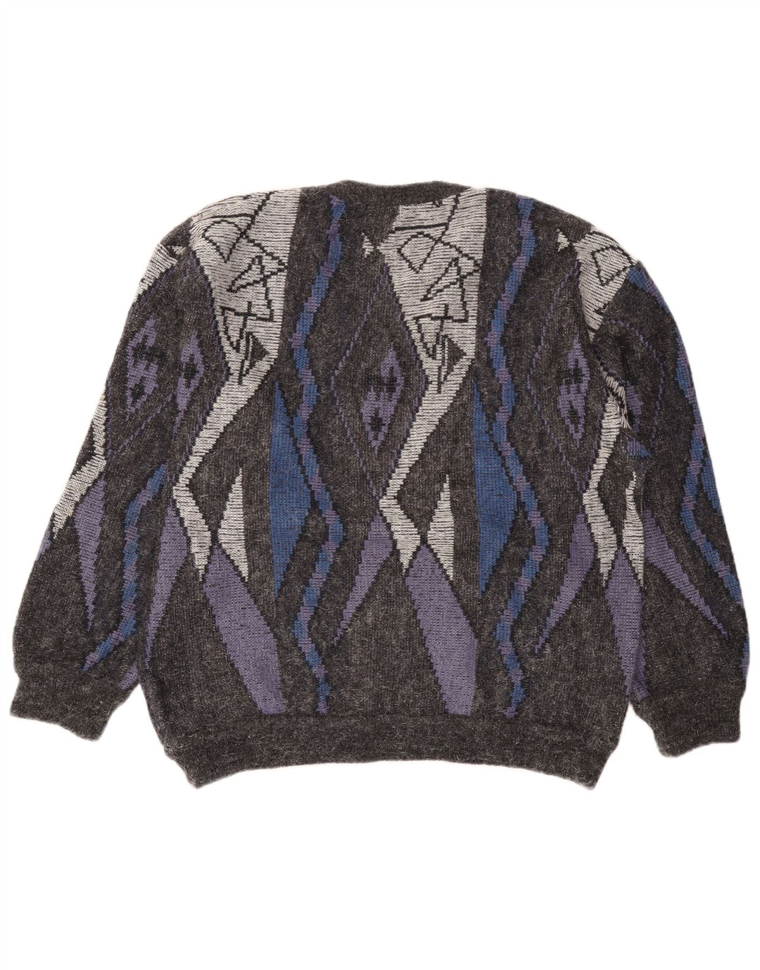 Maglione vintage da uomo con scollo a V IT 54 XL Lana geometrica grigia