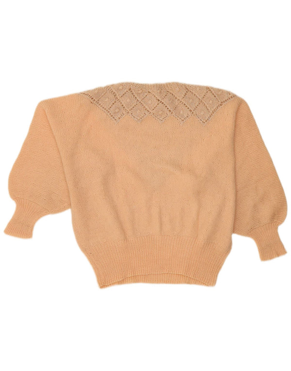 Maglione maglione girocollo da donna vintage UK 18 XL Beige Argyle/Diamante