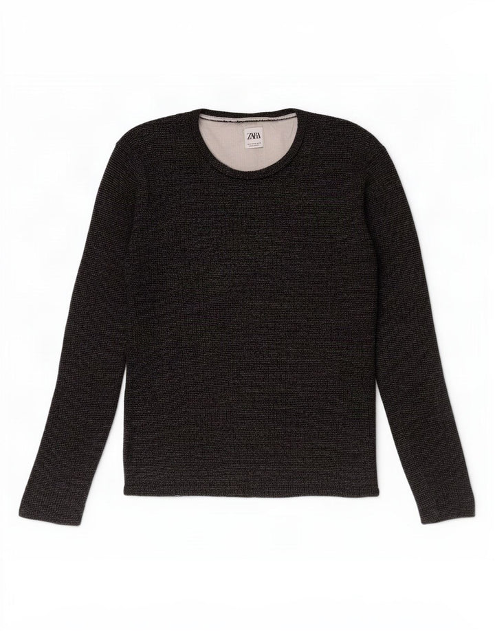 Top Zara da uomo a maniche lunghe in cotone blu navy medio