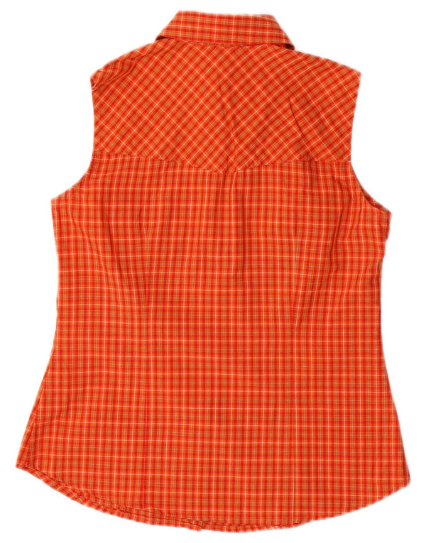 Camicia senza maniche vintage da donna UK 10 piccolo cotone a quadri arancioni