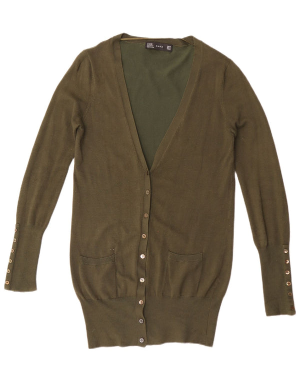 Maglione cardigan lungo da donna Zara UK 12 Rayon kaki medio
