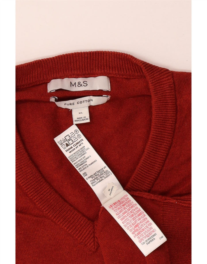 MARKS & SPENCER Maglione da uomo con scollo a V XL Rosso Cotone Classico