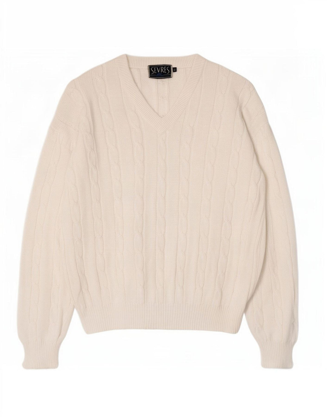 Maglione da uomo con scollo a V Sevres IT 50 cotone bianco medio