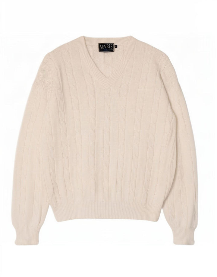 Maglione da uomo con scollo a V Sevres IT 50 cotone bianco medio