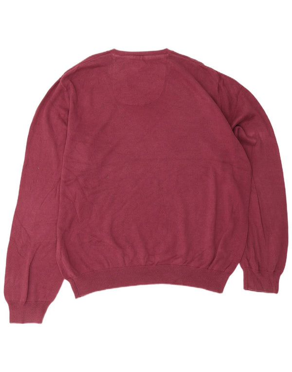 Marks & Spencer Mens Regular Fit V-Neck Jumper Sweater 2XL Maroon Cotton