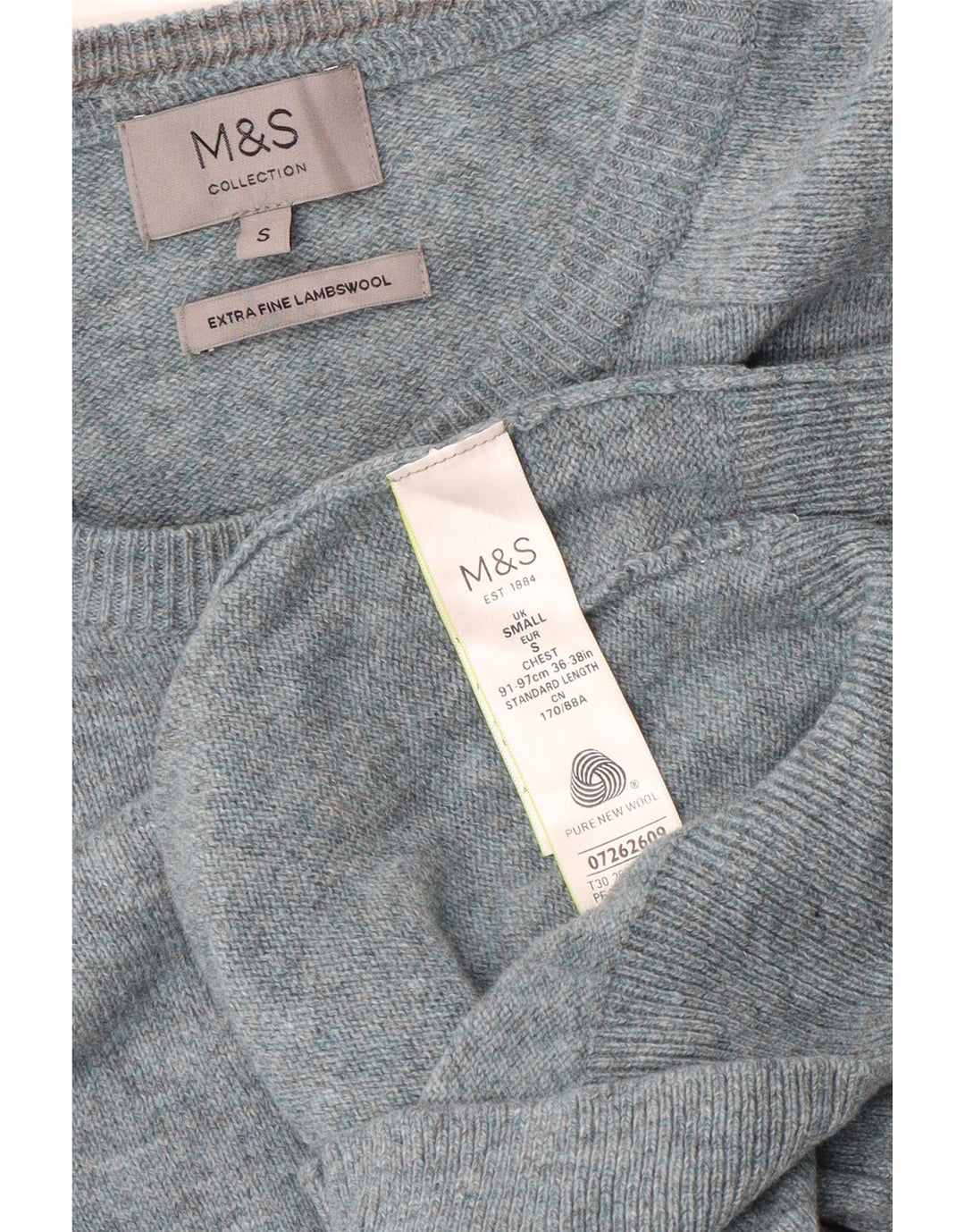 Maglione da uomo Marks & Spencer con scollo a barca, piccolo lana d'agnello screziata blu