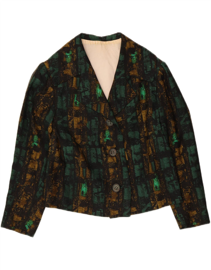 VINTAGE Womens 3 Button Blazer Jacket UK 12 Medium Green Plaid