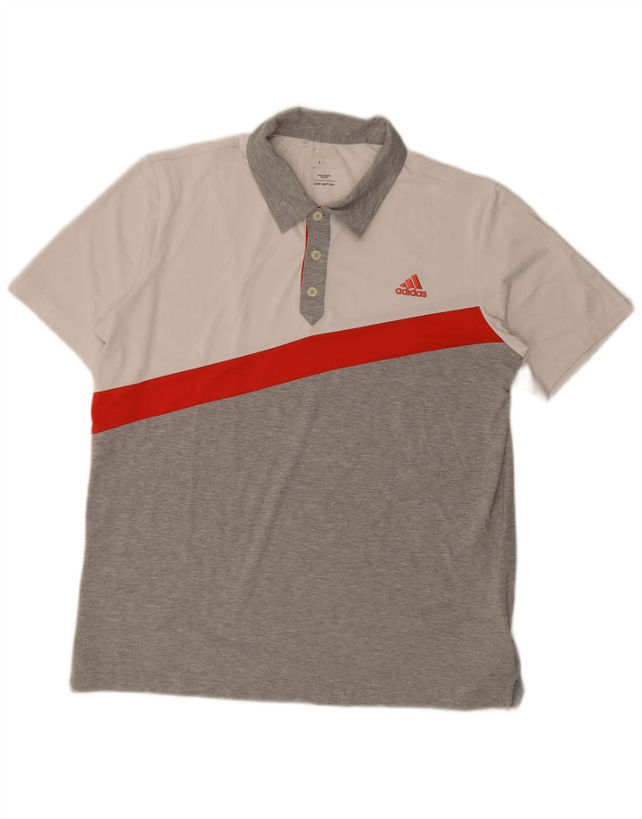 Polo Adidas Climalite da uomo grande in poliestere color block grigio
