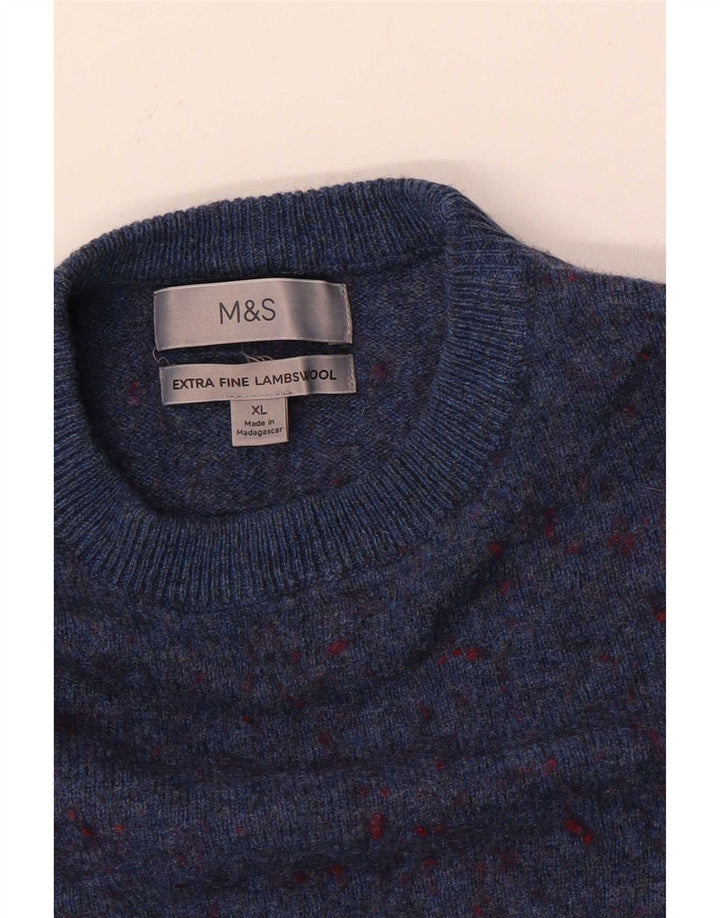 Maglione maglione girocollo da uomo Marks & Spencer XL lana screziata blu