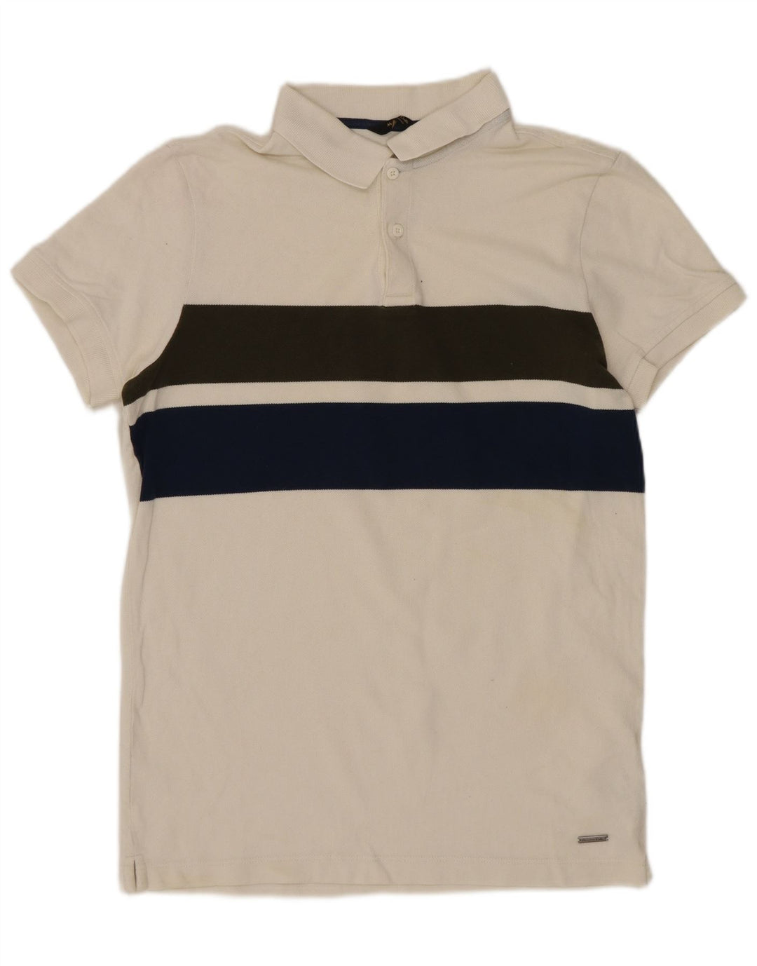 Polo da uomo Massimo Dutti piccola in cotone color block bianco sporco
