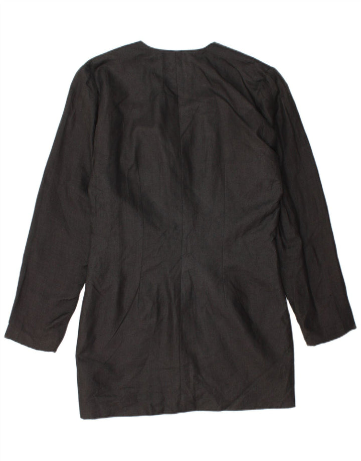 Giacca blazer vintage da donna con linea lunga a 1 bottone UK 14 Lino nero medio