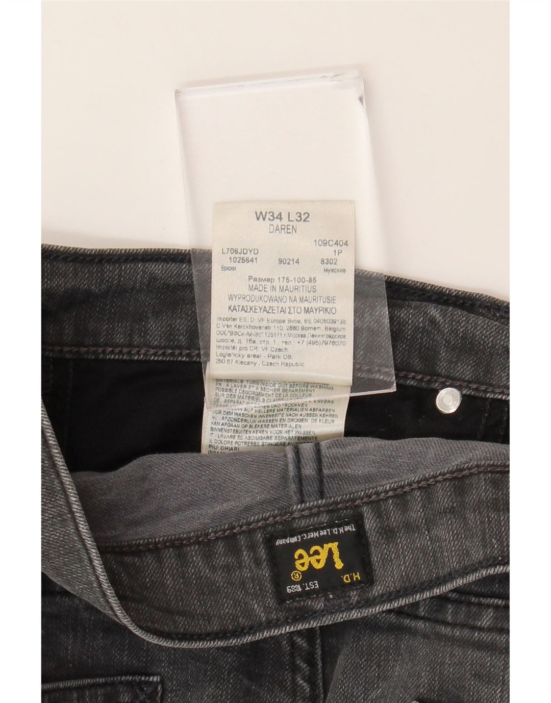 Jeans dritti da uomo LEE Daren W34 L32 in cotone grigio