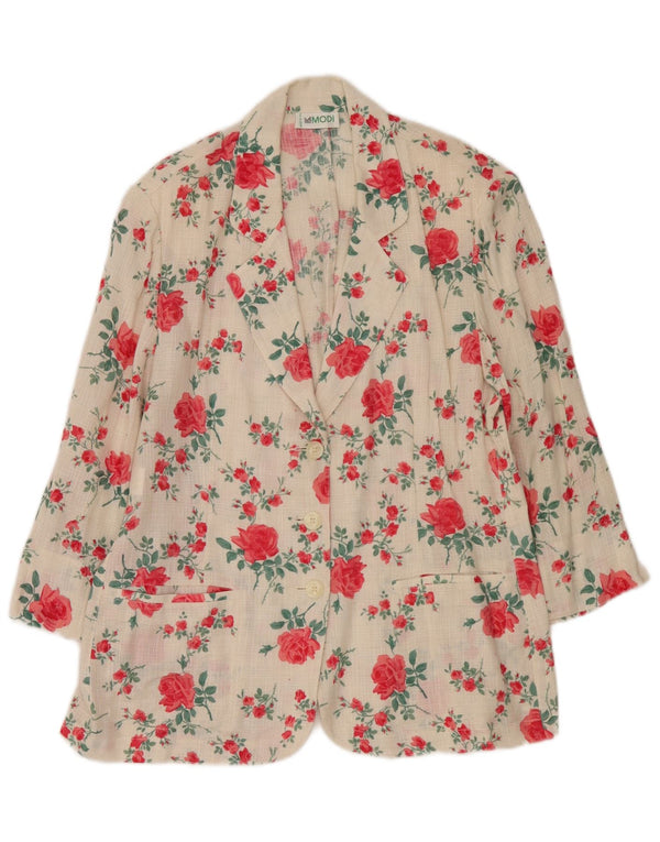Giacca blazer vintage da donna a 3 bottoni IT 50 XL Lino floreale bianco