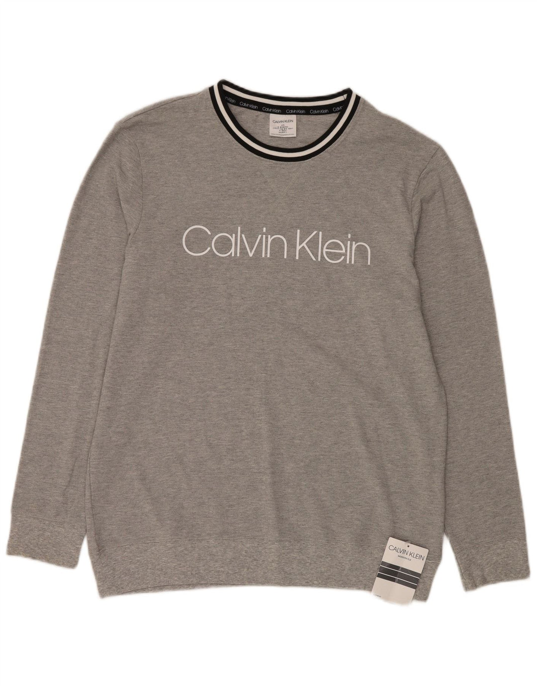 Calvin Klein Uomo Maglione girocollo grafico Maglione a righe grigie grandi