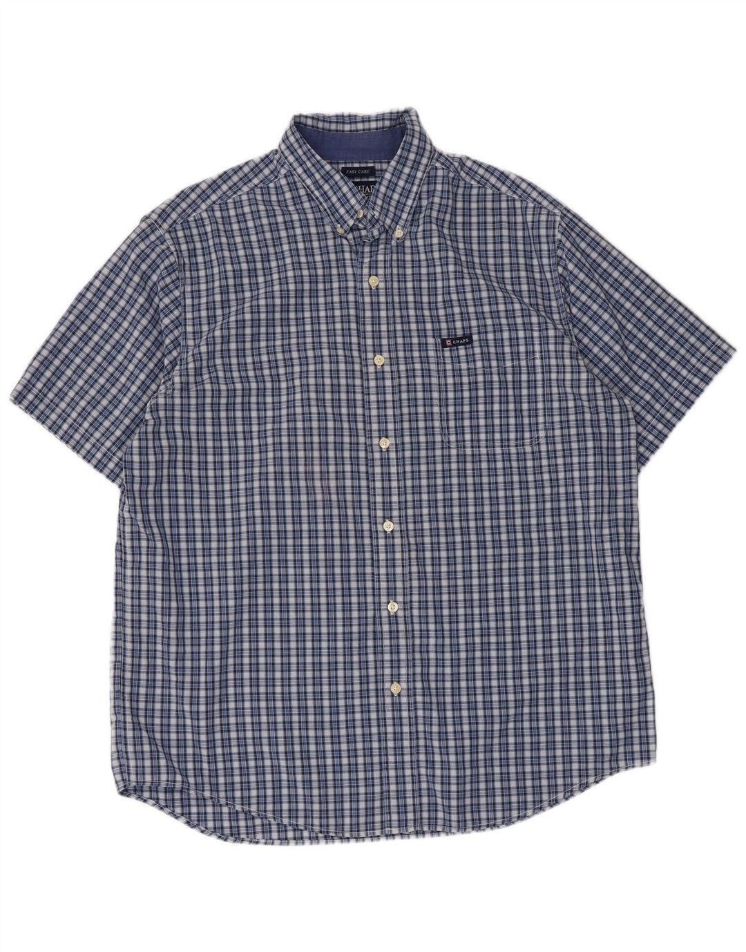 Chaps - Camicia a maniche corte da uomo, facile da pulire, in cotone a quadri blu grande
