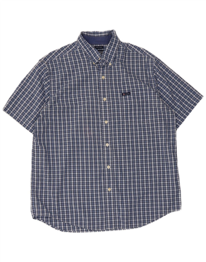 Chaps - Camicia a maniche corte da uomo, facile da pulire, in cotone a quadri blu grande
