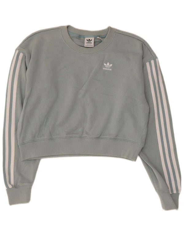 Felpa oversize corta Adidas da donna, maglione UK 6 XS, cotone blu