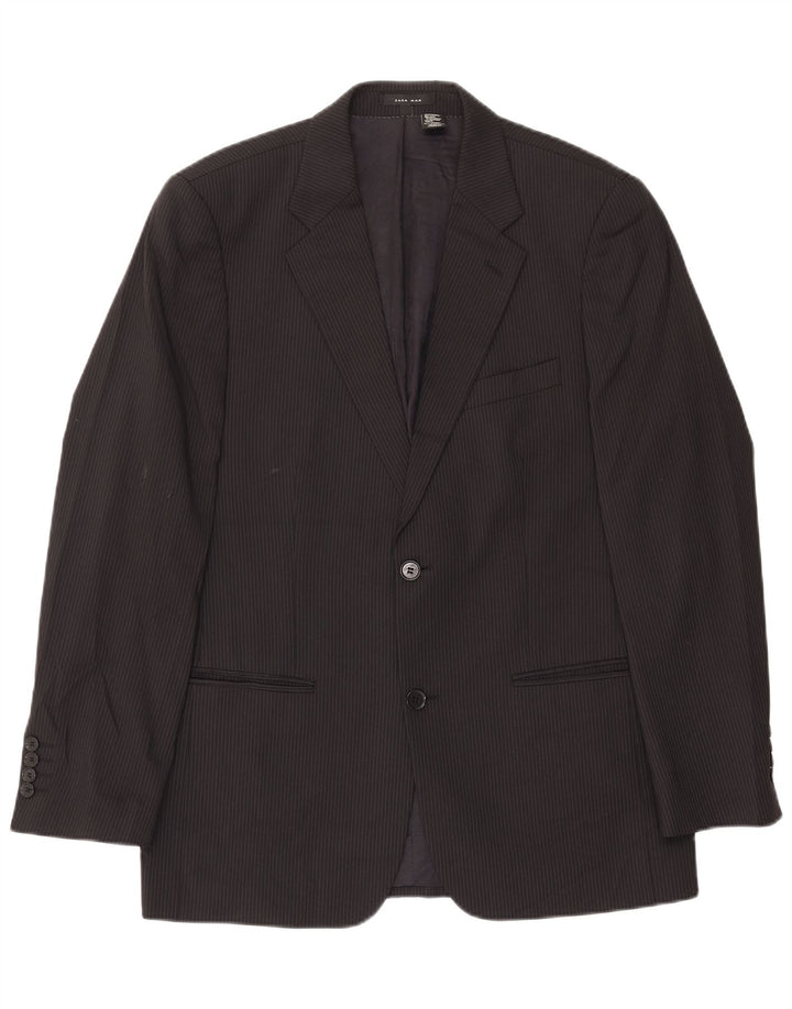 Giacca blazer da uomo a 2 bottoni Zara EU 50 in lana a righe nere medie