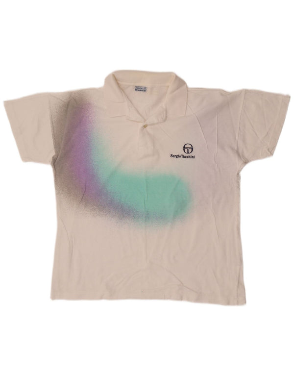 Sergio Tacchini Mens Polo Shirt Medium White Colourblock Cotton