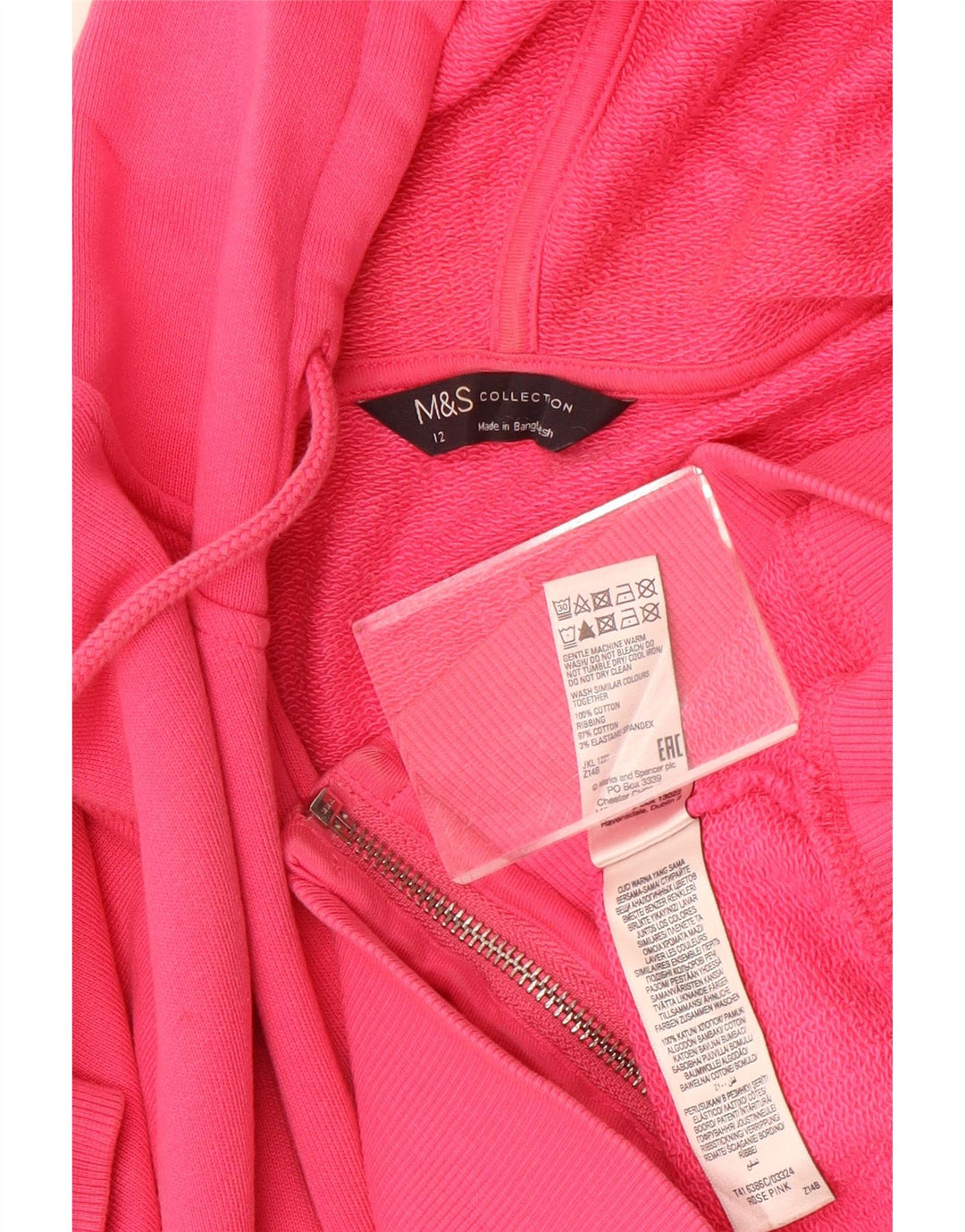 Maglione con cappuccio e zip da donna Marks & Spencer UK 12 Cotone rosa medio