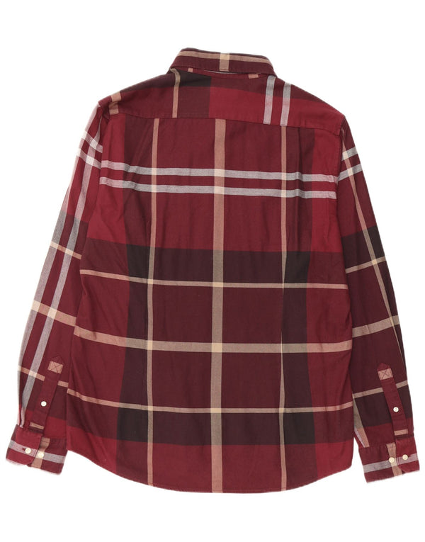 Barbour Mens Tailored Fit Flannel Shirt Large Burgundy Check Cotton