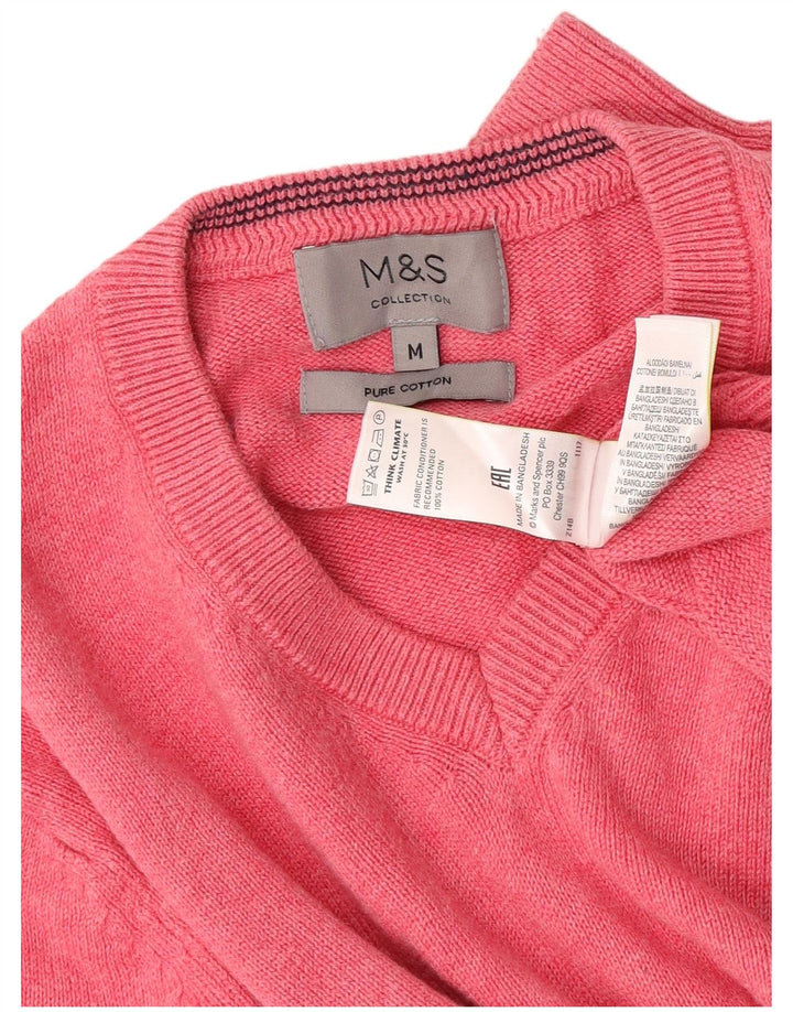 Maglione da uomo con scollo a V Marks & Spencer in cotone rosa medio