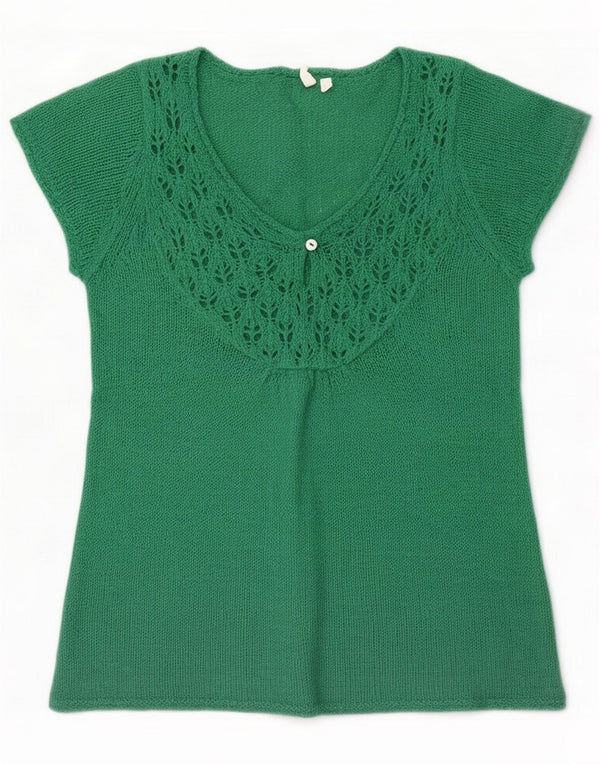 White Stuff Womens Short Sleeve V-Neck Jumper Sweater UK 12 Medium Green
