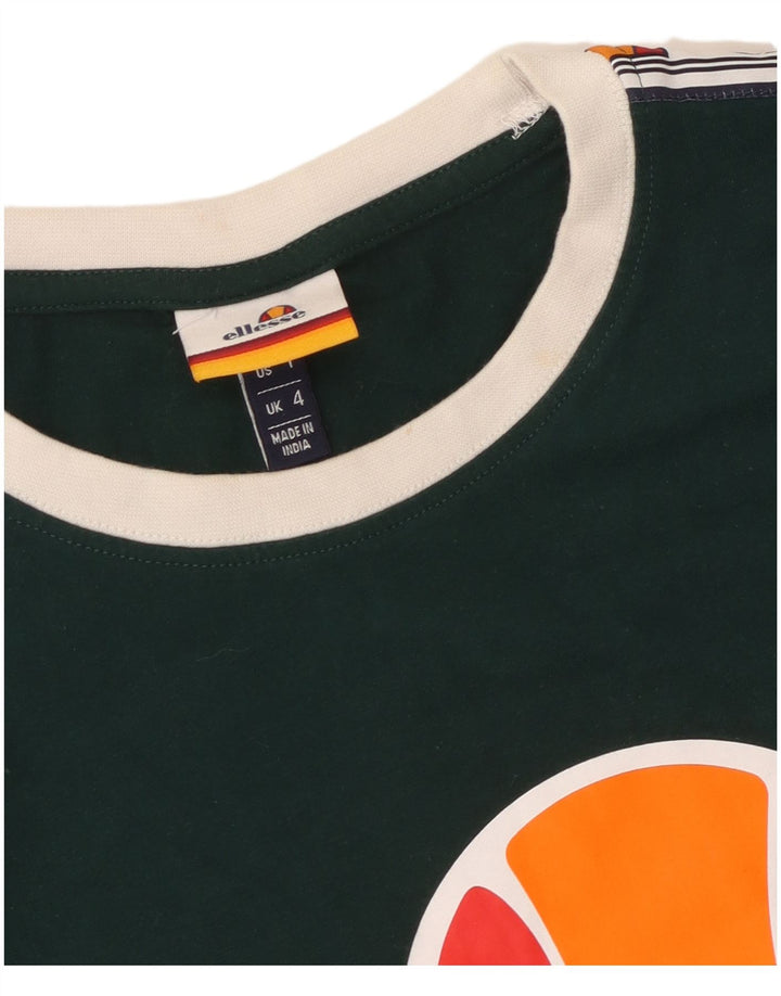 ELLESSE T-shirt grafica corta da donna Top UK 4 XS Verde cotone