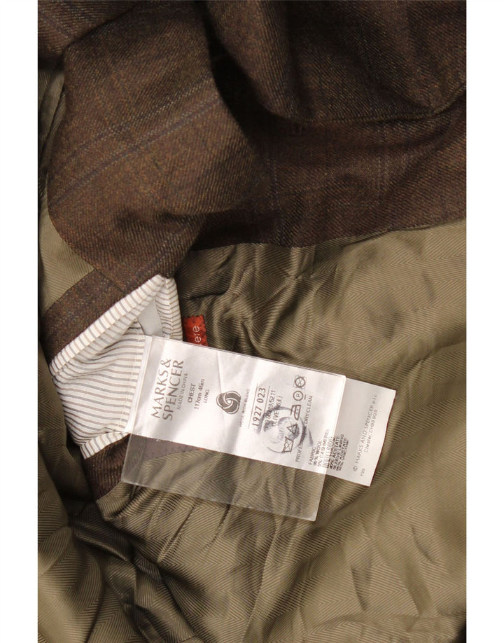 Giacca blazer lunga a 2 bottoni Marks & Spencer da uomo UK 46 XL Lana a quadri kaki