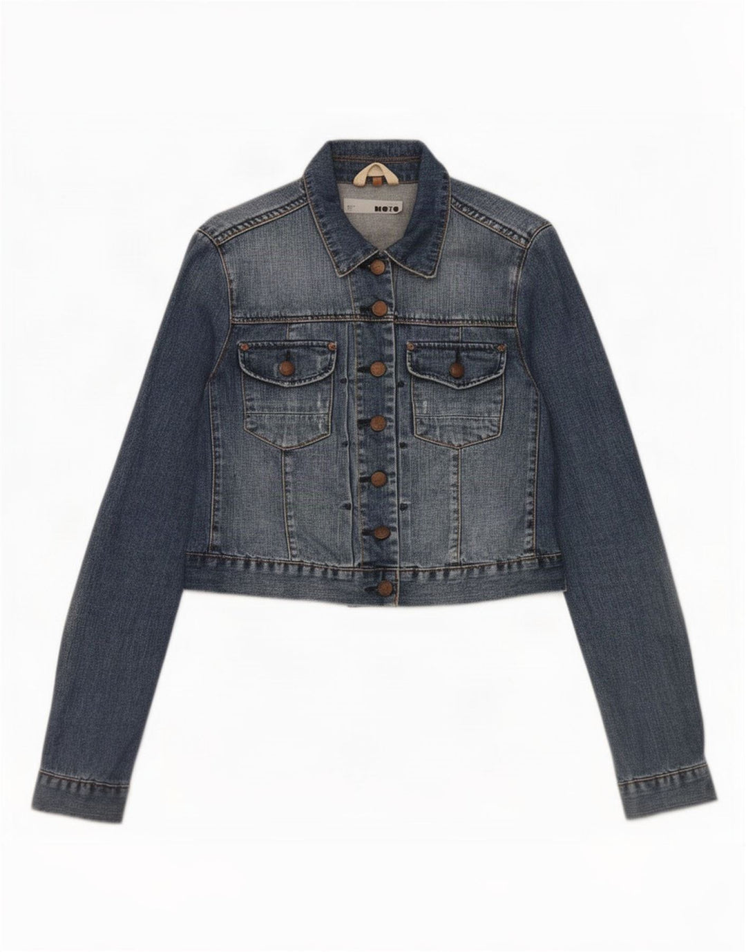 Giacca in denim corto da donna Topshop UK 12 cotone blu medio