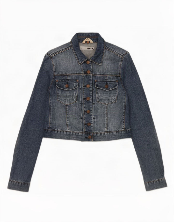 Giacca in denim corto da donna Topshop UK 12 cotone blu medio