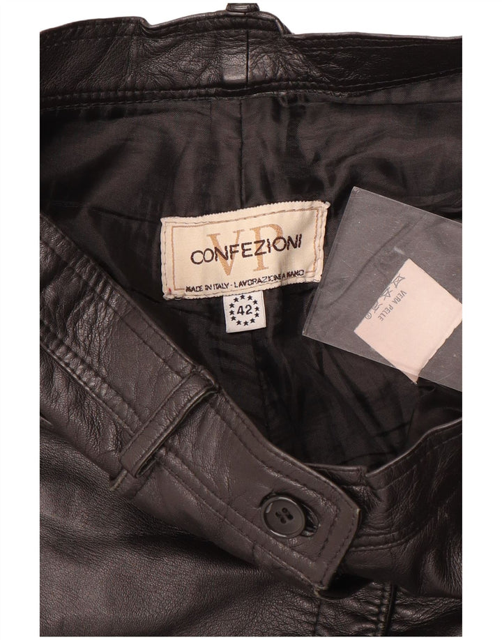Pantaloni dritti da donna VINTAGE IT 42 medio W28 L29 pelle nera
