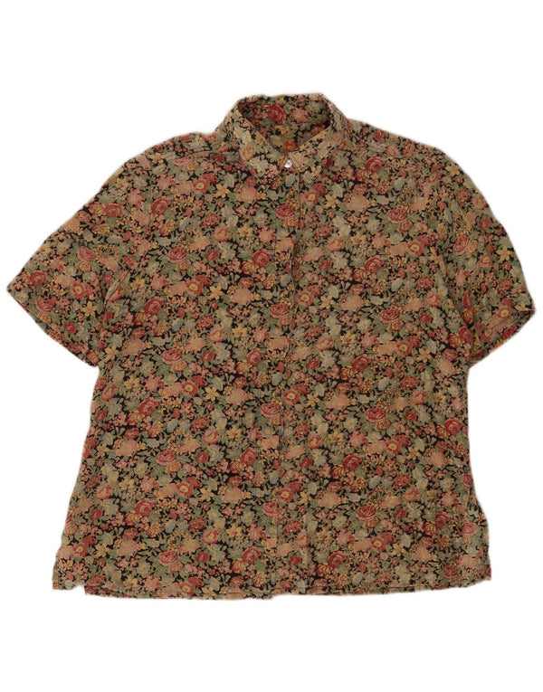 Camicia a maniche corte da donna vintage UK 18 XL floreale multicolore