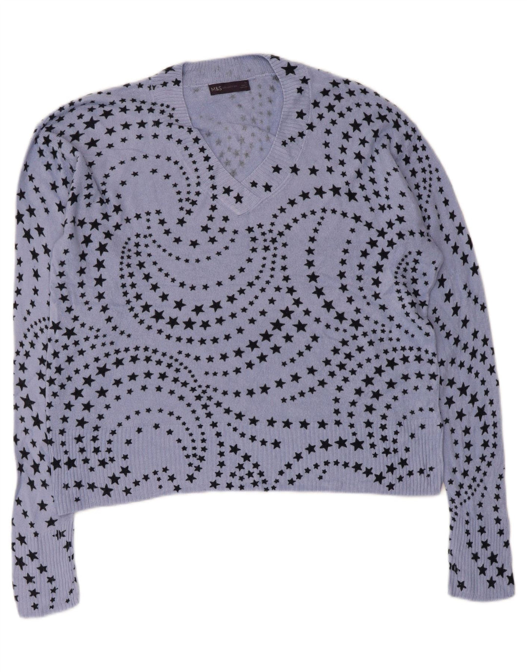 Maglione maglione con scollo a V da donna Marks & Spencer UK 14 Grande blu geometrico