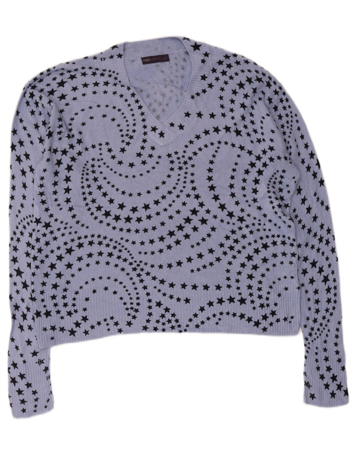 Maglione maglione con scollo a V da donna Marks & Spencer UK 14 Grande blu geometrico