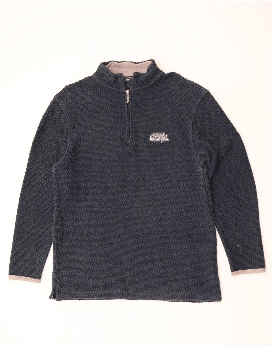 Weird Fish Top da uomo con zip sul collo e maniche a 3/4 di grandi dimensioni in cotone blu navy