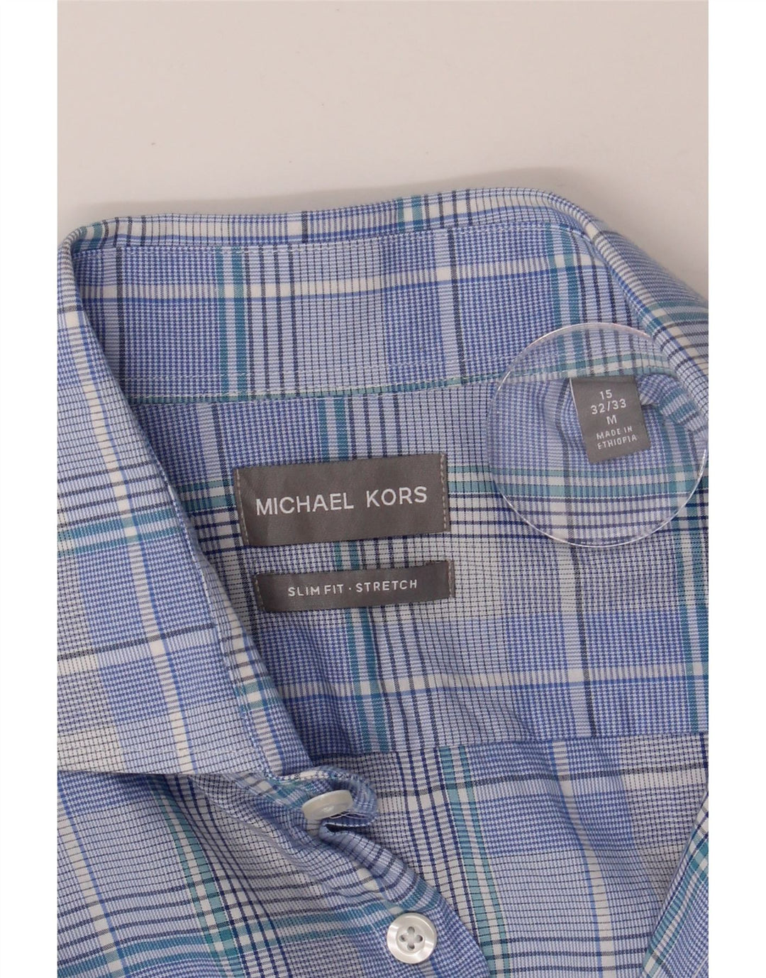MICHAEL KORS Mens Slim Fit Shirt Size 15 Medium Blue Check Cotton Vintage Michael Kors and Second-Hand Michael Kors from Messina Hembry 