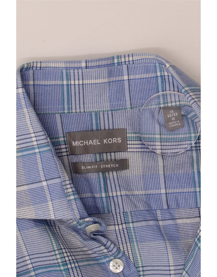 MICHAEL KORS Mens Slim Fit Shirt Size 15 Medium Blue Check Cotton Vintage Michael Kors and Second-Hand Michael Kors from Messina Hembry 