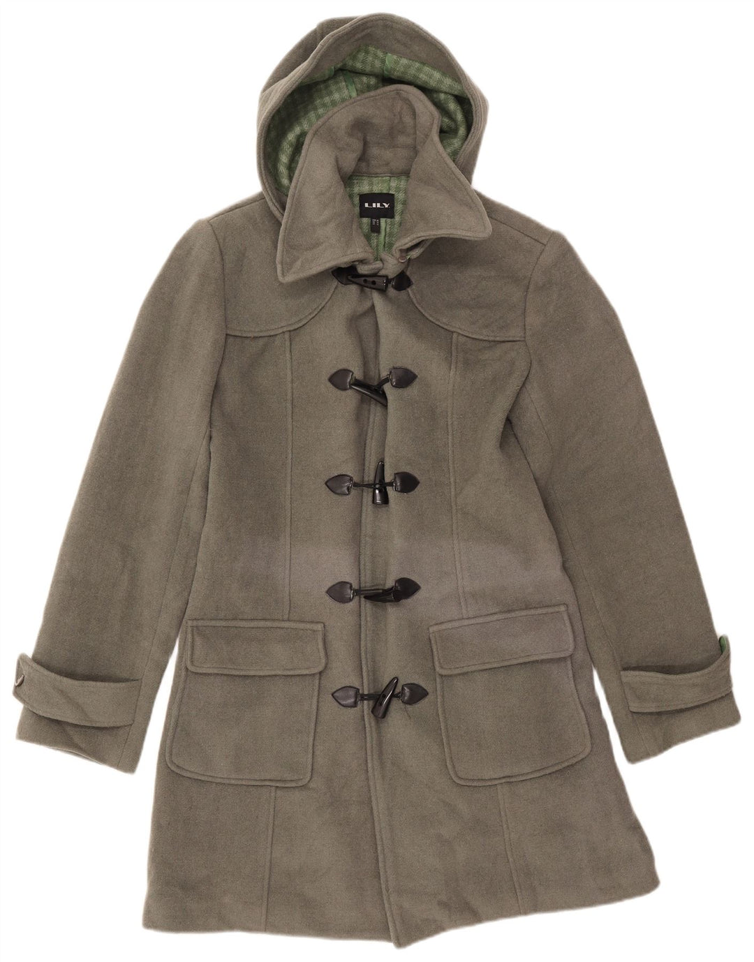 Montgomery con cappuccio da donna VINTAGE UK 16 grande lana grigia