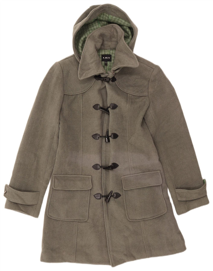 Montgomery con cappuccio da donna VINTAGE UK 16 grande lana grigia