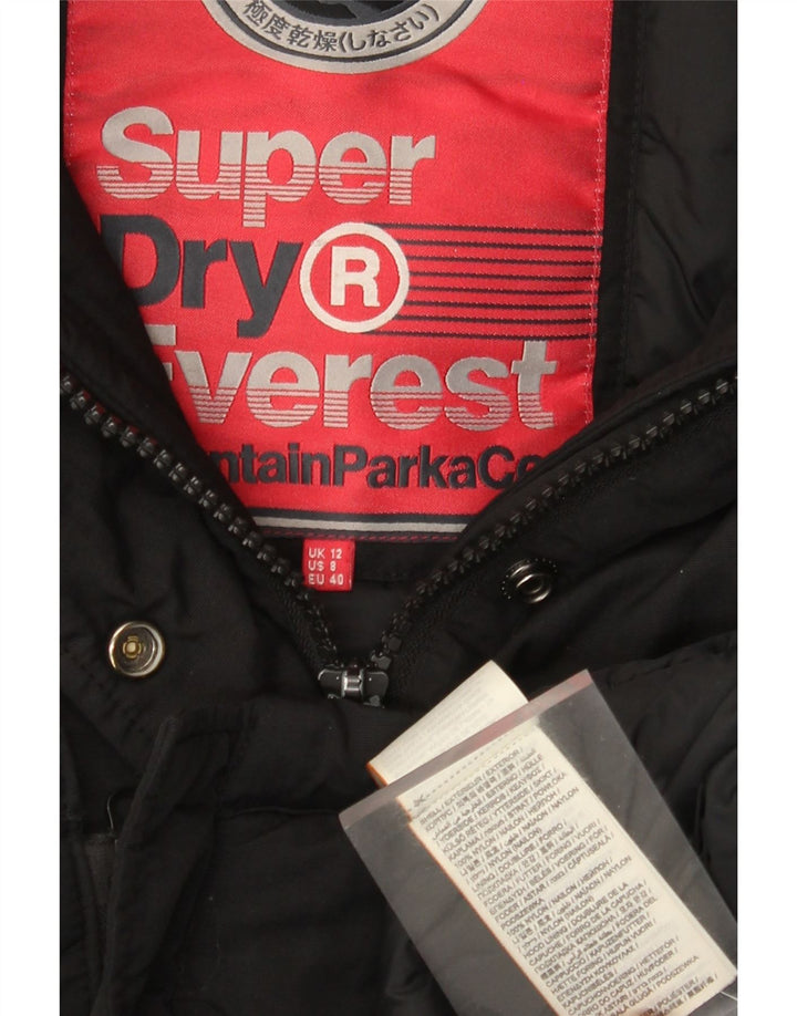 Giacca parka da donna con cappuccio Superdry UK 12 nylon nero medio