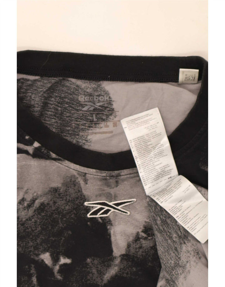 T-shirt Reebok da uomo con motivo astratto, taglia grande, in cotone nero