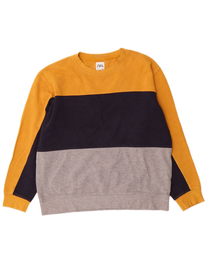Zara Uomo Felpa Maglione Grande Giallo Colorblock Cotone