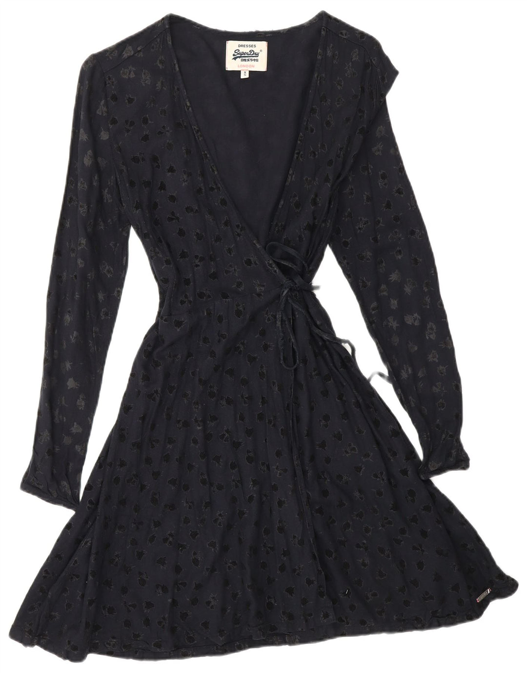 SUPERDRY Abito da donna a maniche lunghe con motivo astratto UK 6 XS Blu navy