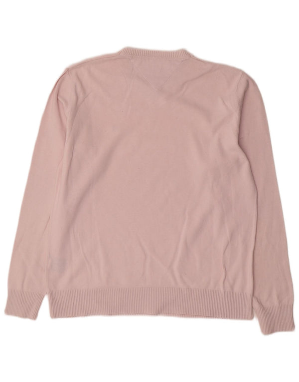 Maglione maglione con scollo a V da uomo Tommy Hilfiger in cotone rosa medio