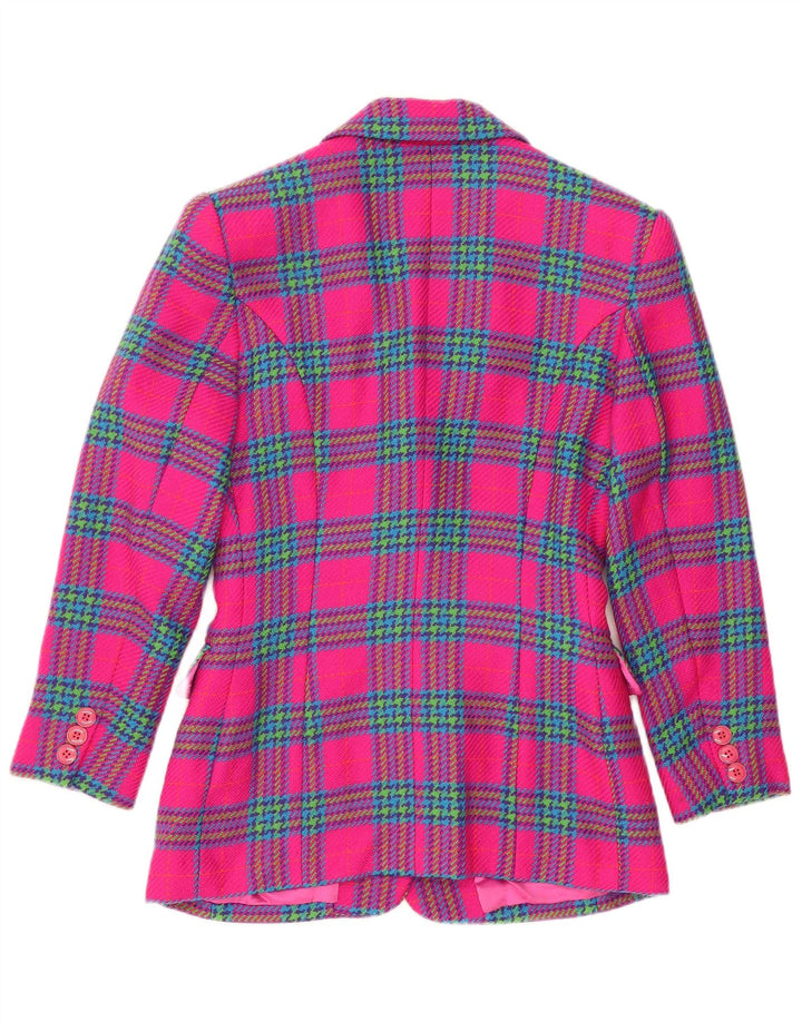 Giacca blazer da donna a 3 bottoni Figure UK 14 Lana a quadri rosa medio