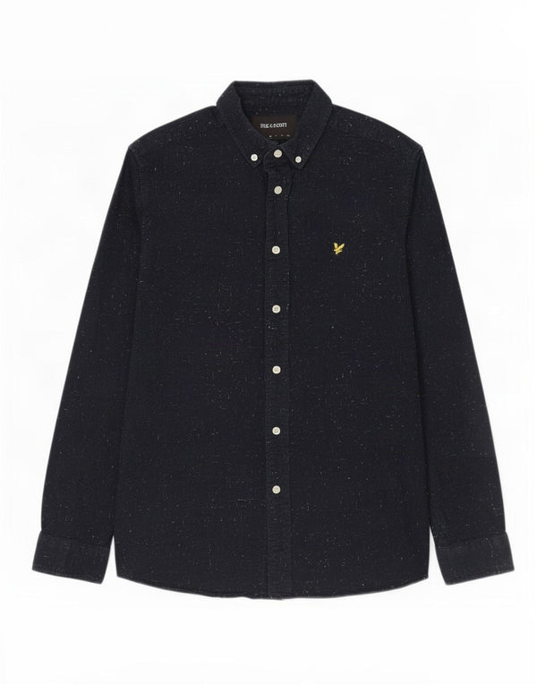 Lyle & Scott Mens Shirt Medium Navy Blue Flecked Cotton